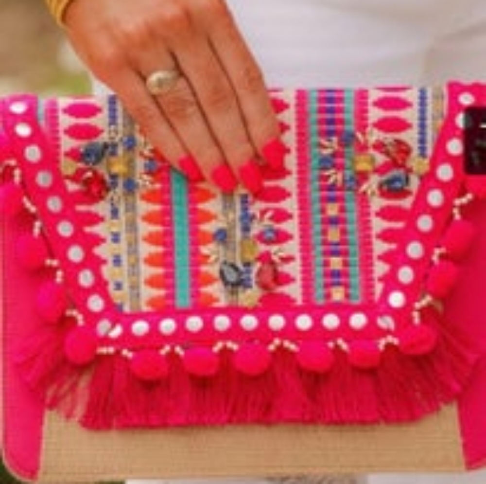 Vibrant Pink Embroidered Clutch by Jess Lea
